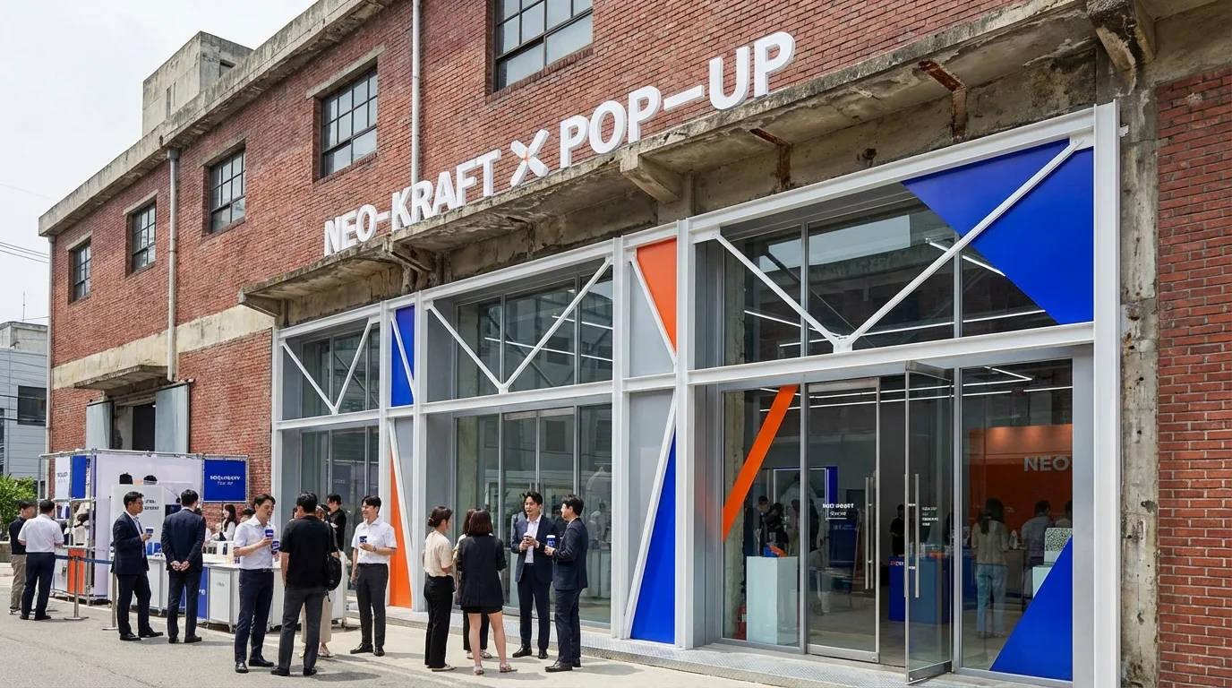 Weekend Seongsu pop-up street with brand spaces and storefront facades lining the block