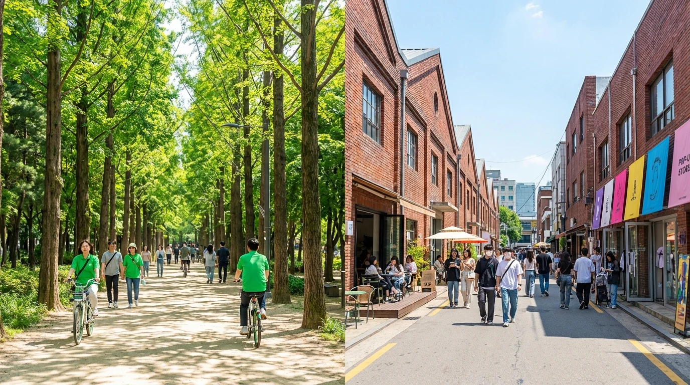 서울숲 산책 뒤 성수 카페거리로 이어지는 연결 동선 분위기