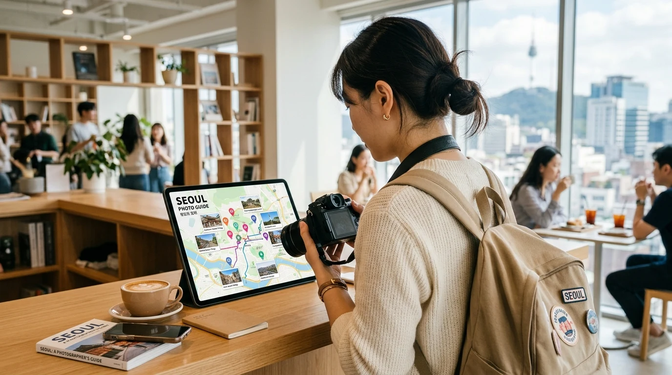 서울 사진 명소 지도를 확인하며 첫 산책 동선을 고르는 여행자의 시작 장면